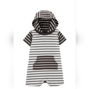 NWT Carter's Hooded Romper Black White Striped